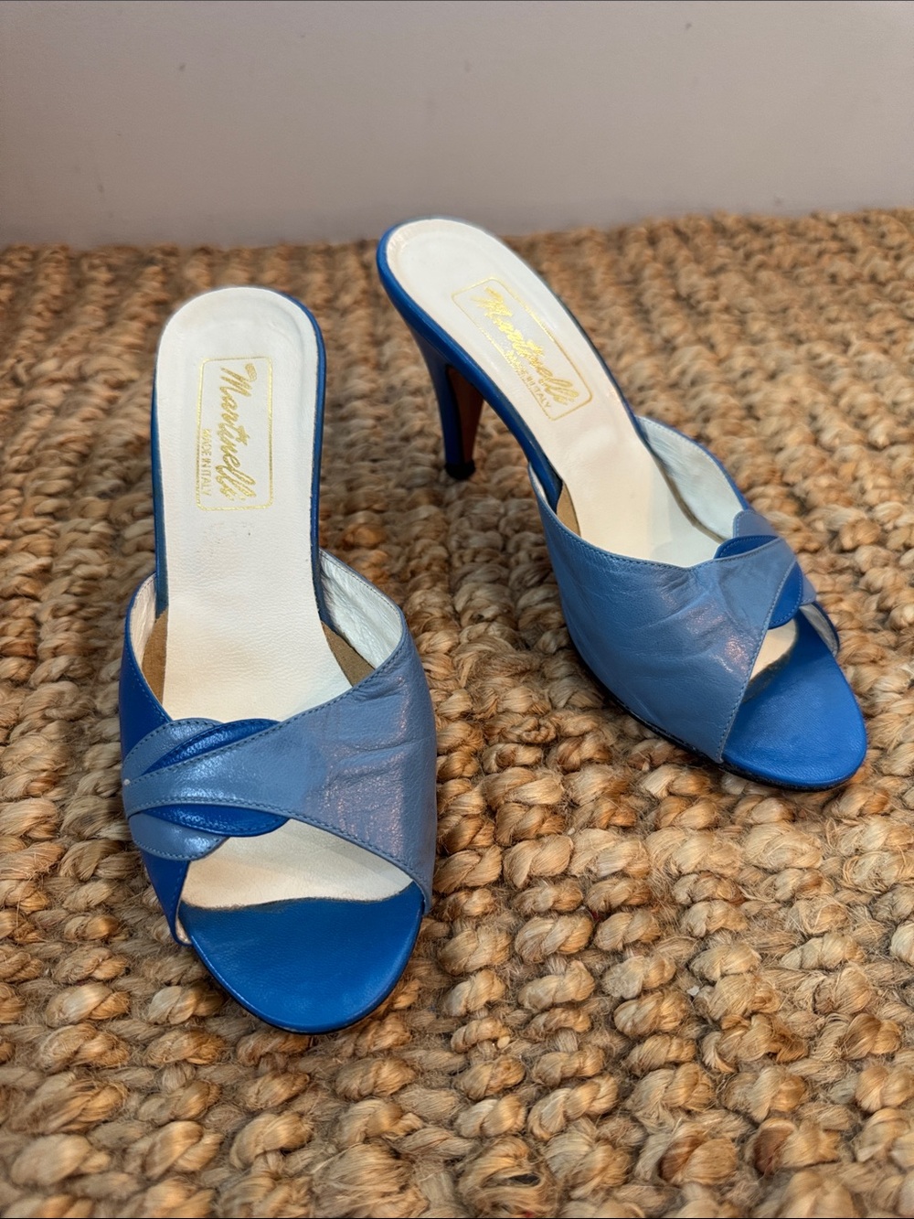 Vintage Martinelli Made in Italy Blue Leather Heeled Mules Approx 5–5.5